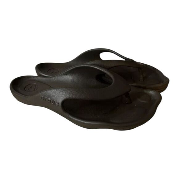 Crocs ABF Almost Barefoot Women Size 6 Dark Brown Flip Flop Sport Sandals Rubber - Picture 1 of 12
